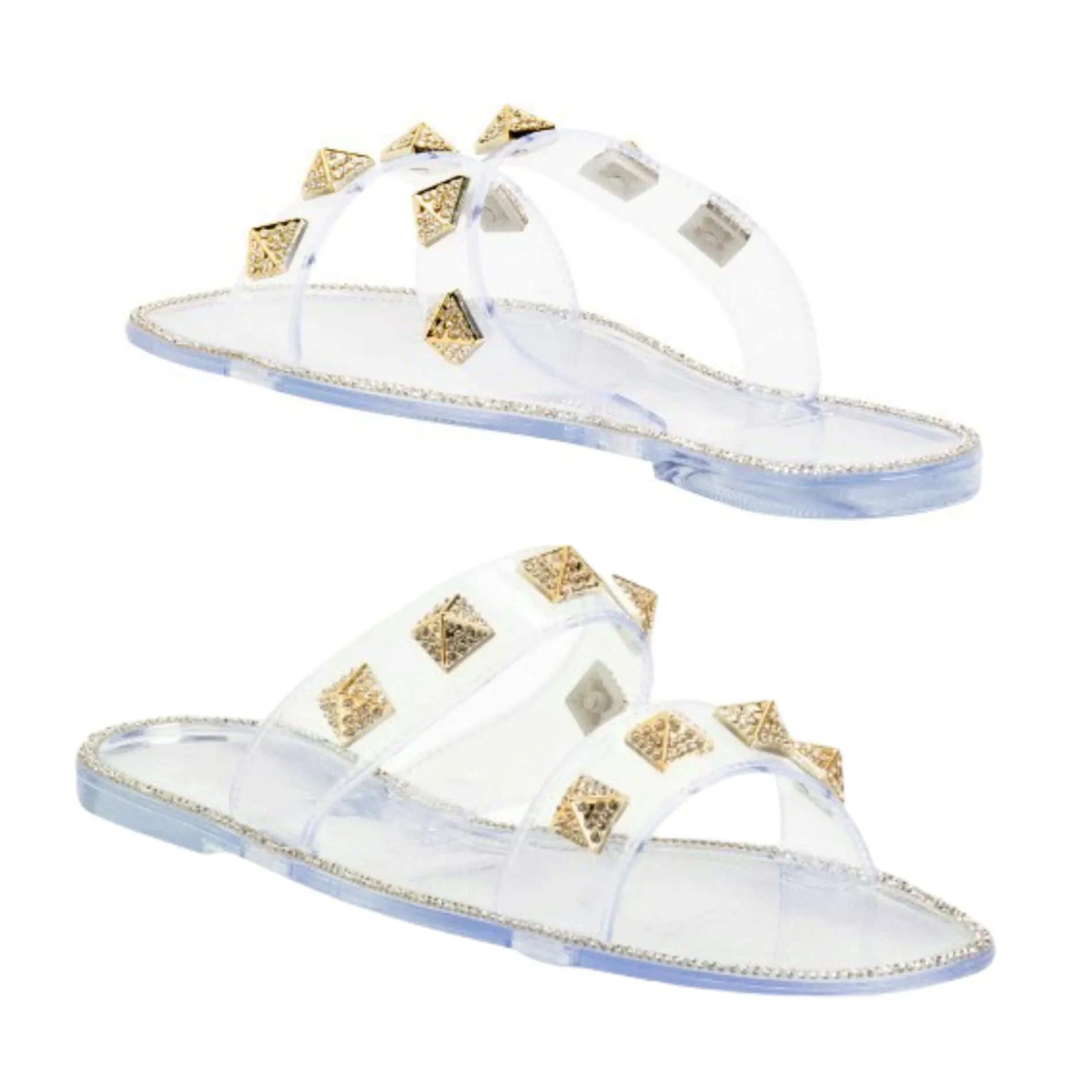 Bamboo Stud Embellished Jelly Flat Slides Sandals