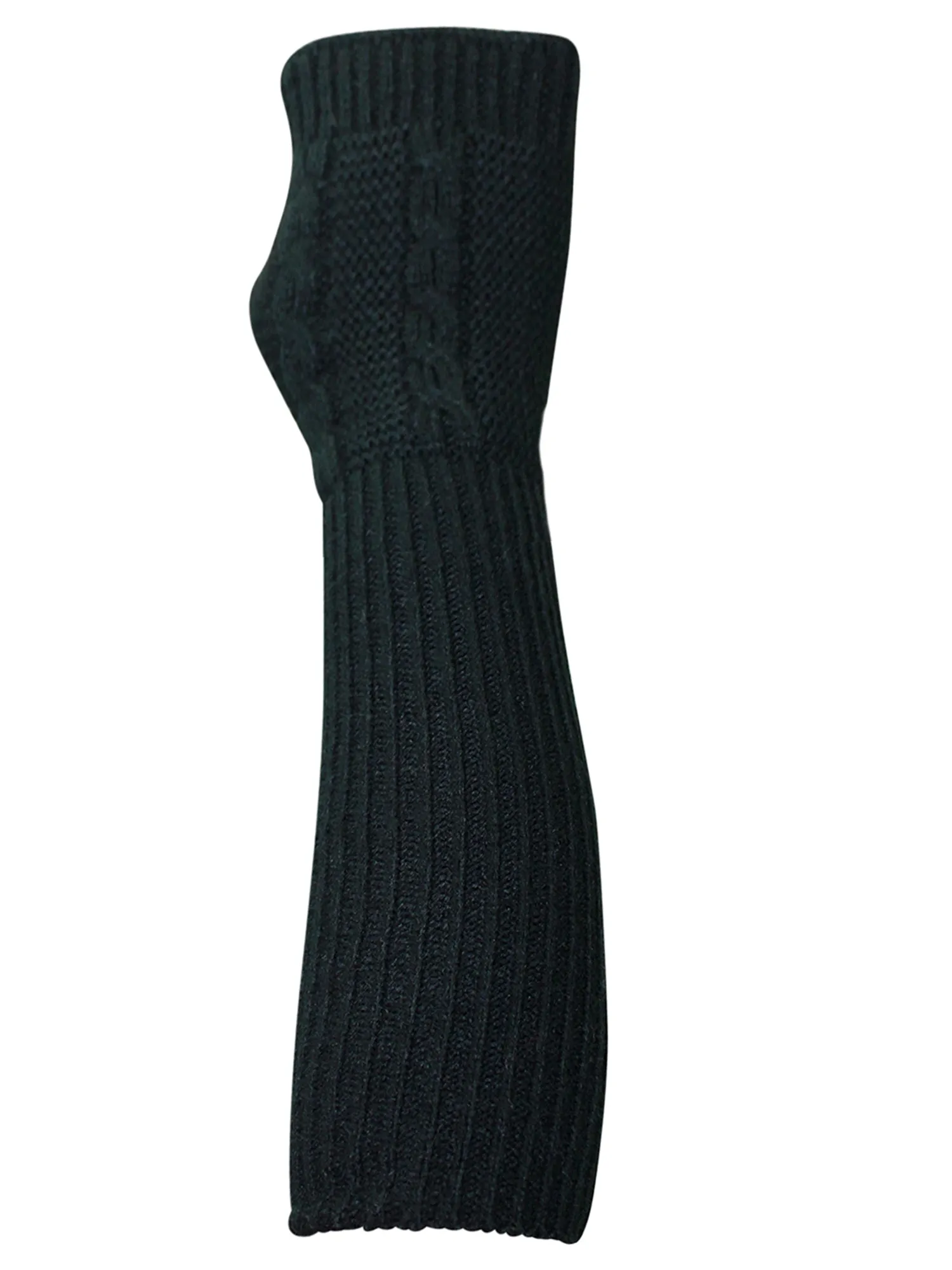 Black Long Cable Knit Fingerless Gloves