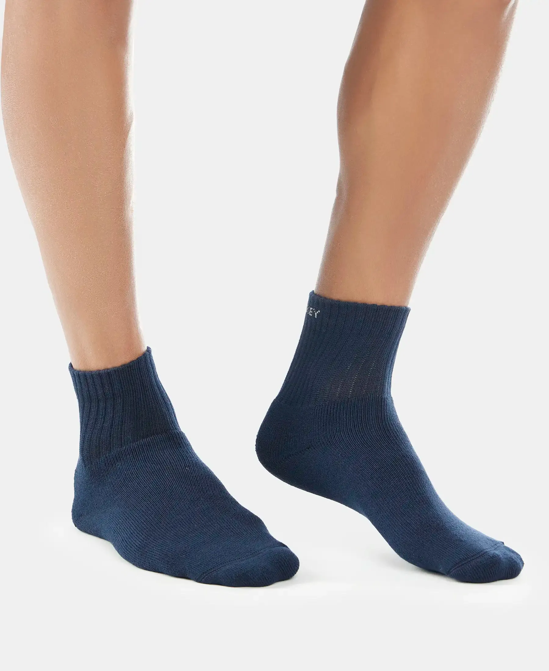 Compact Cotton Terry Ankle Length Socks With StayFresh Treatment - Black/Navy/Charcoal Melange (Pack of 3)