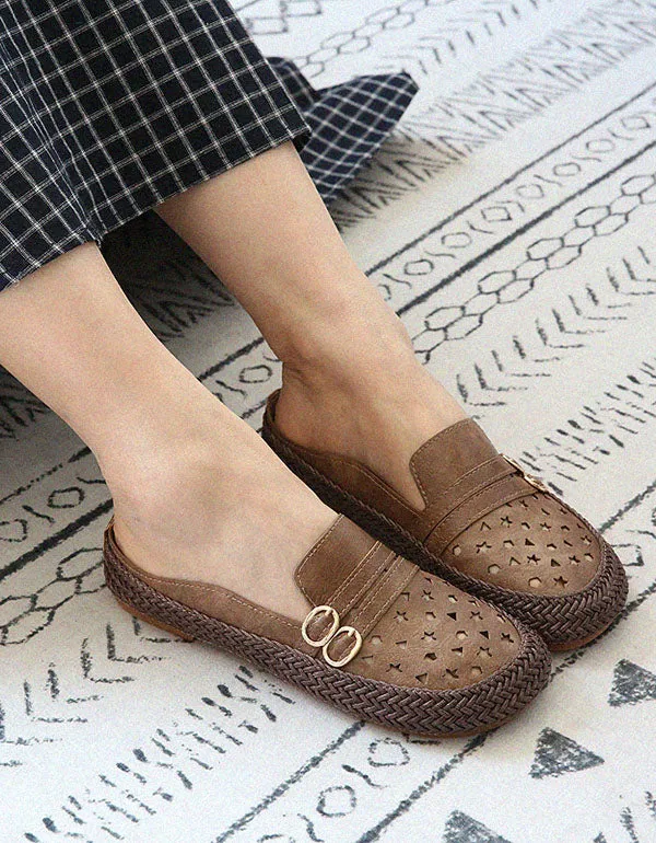 Handmade Woven Retro Leather Slippers