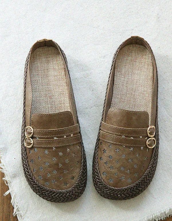 Handmade Woven Retro Leather Slippers