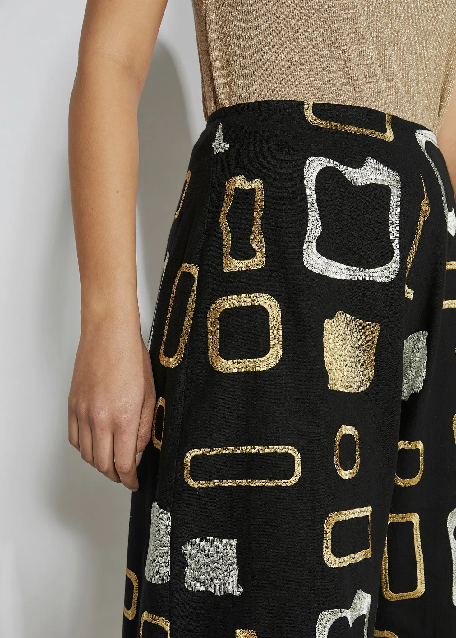 HEAVY METAL CULOTTES [ Gold, Silver Patterned Embroidery On Black Cotton ]