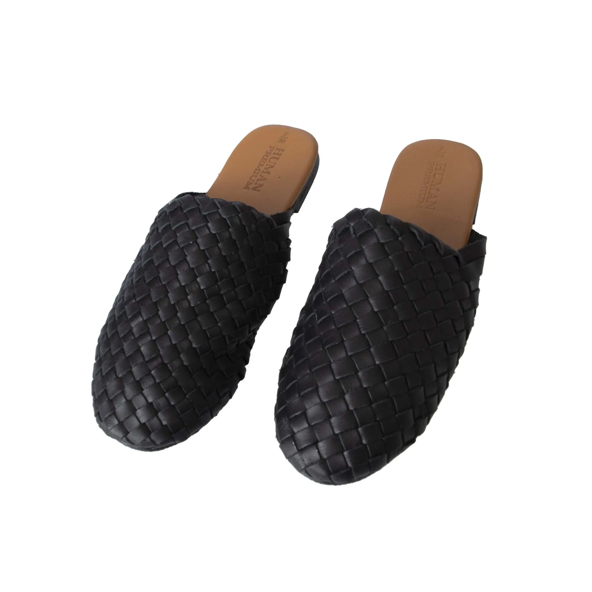 Human Shoes Barland Leather Slide in Black Weave