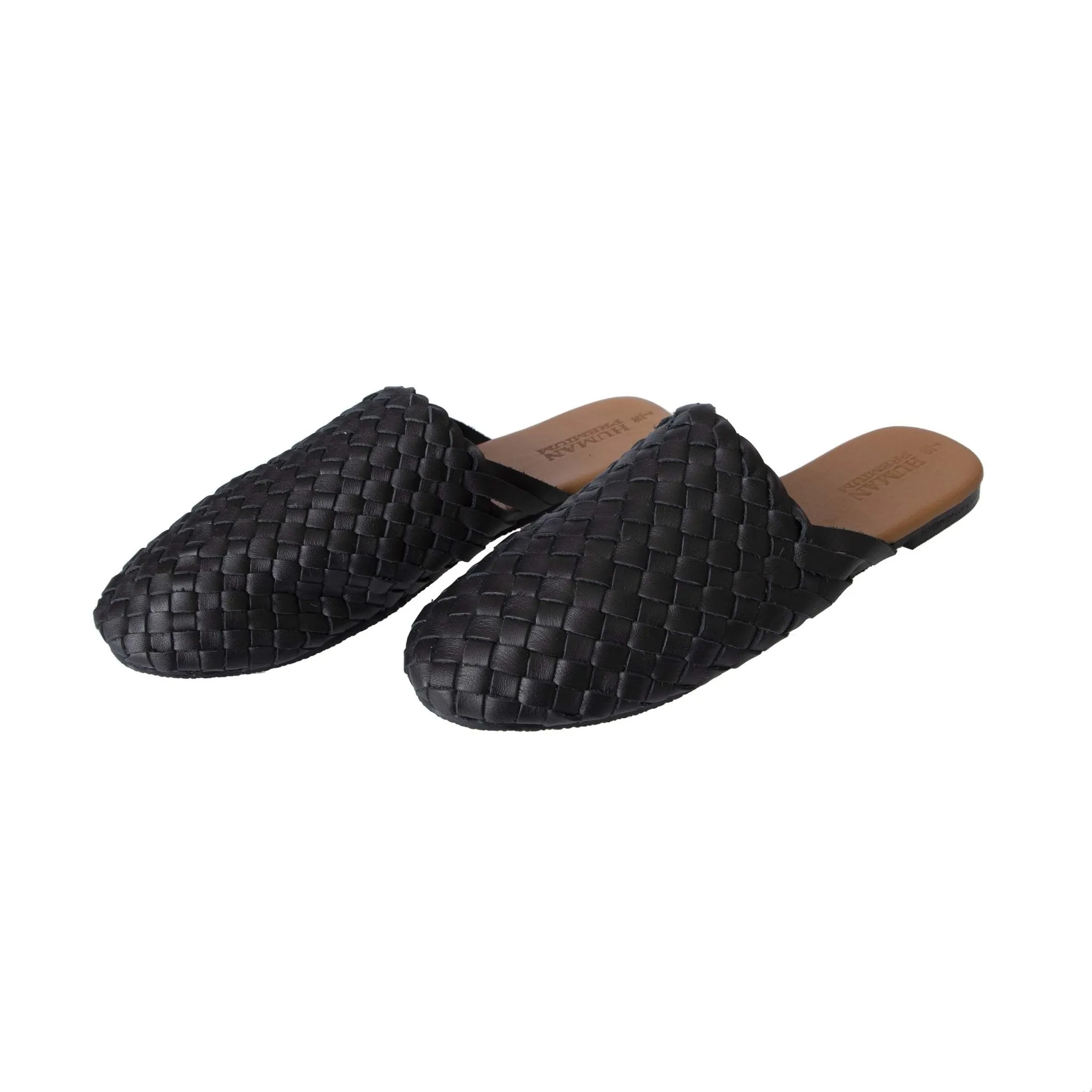 Human Shoes Barland Leather Slide in Black Weave