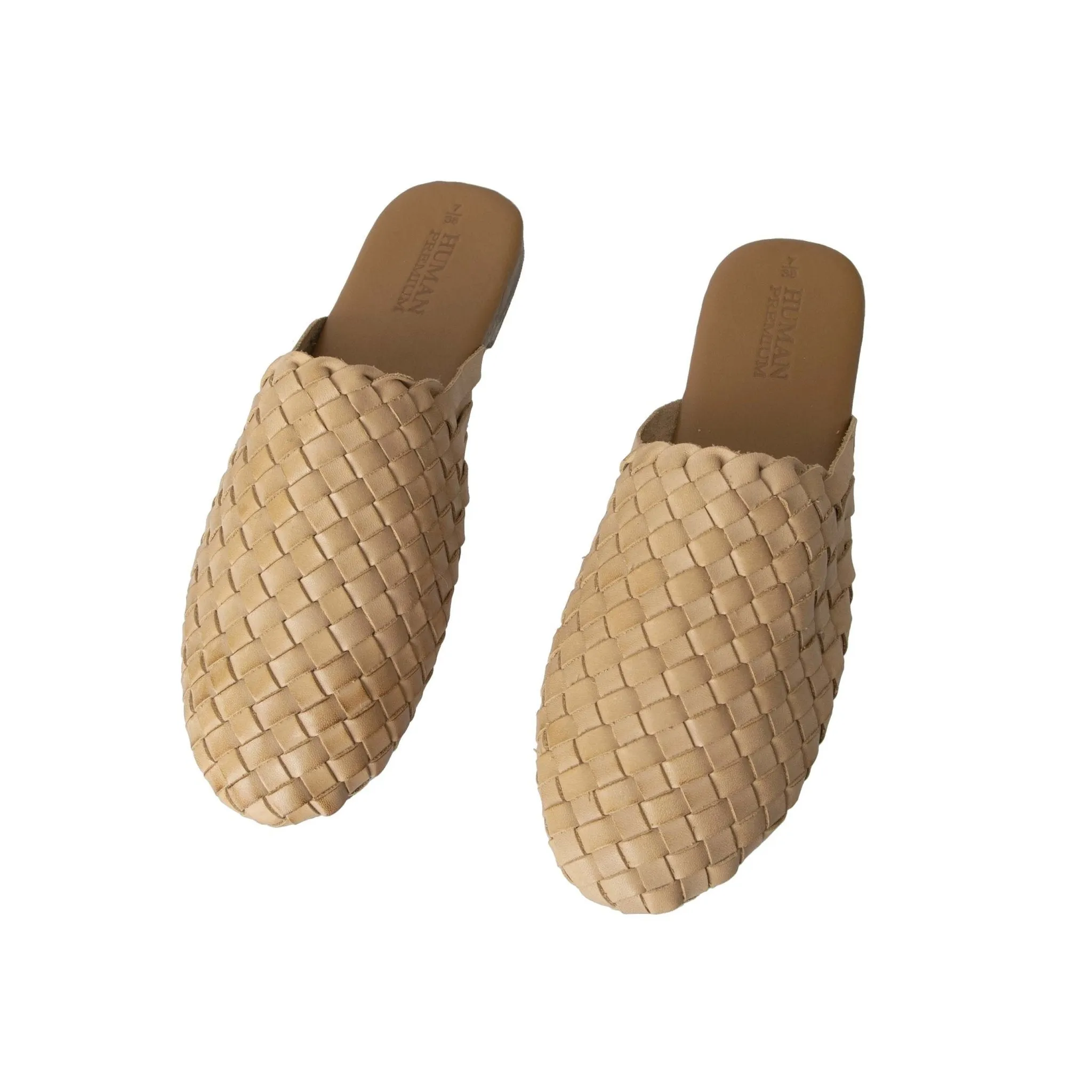 Human Shoes Barland Leather Slide in Natural Weave