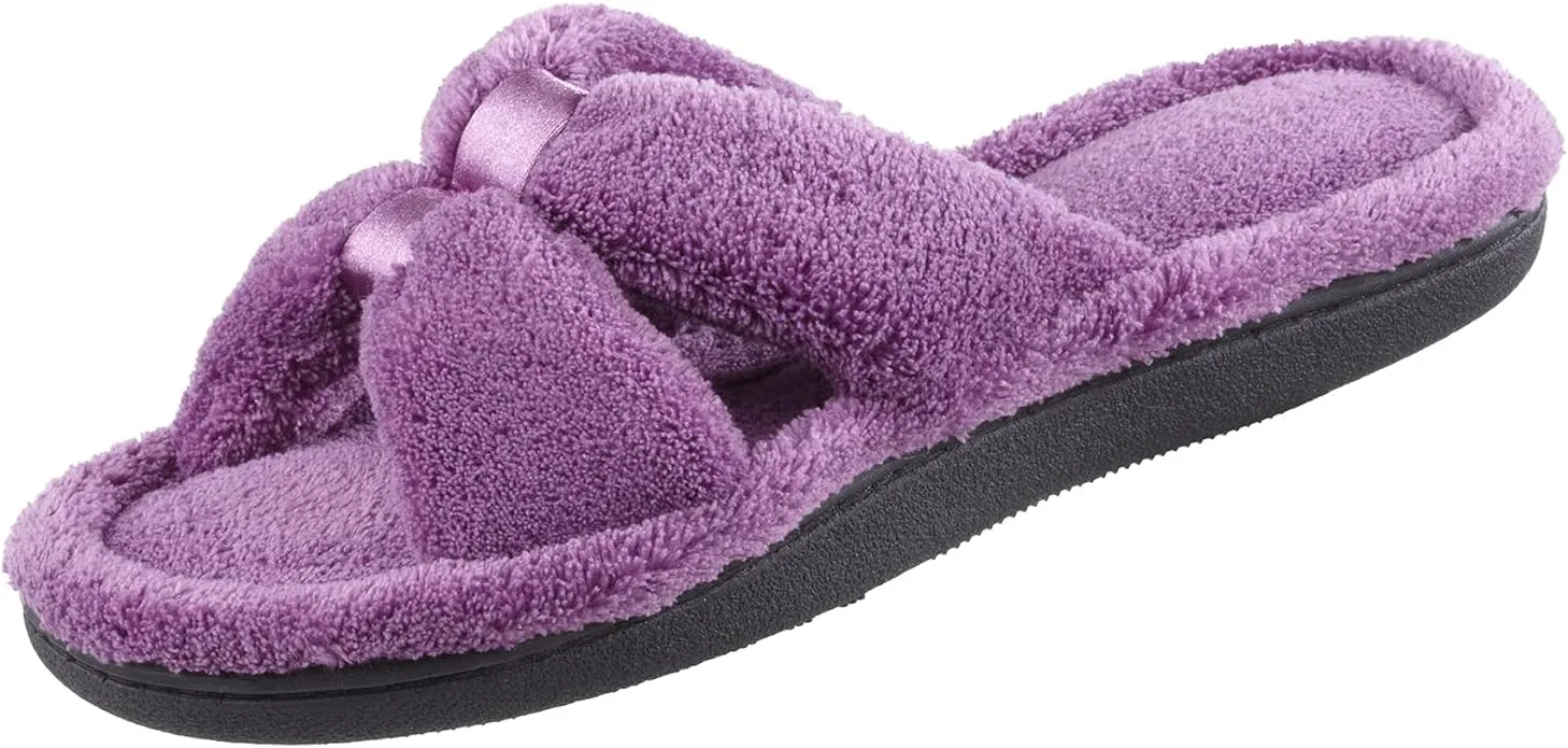 Isotoner Women's Signature X-Slide Slipper, Satin Trim with Memory Foam