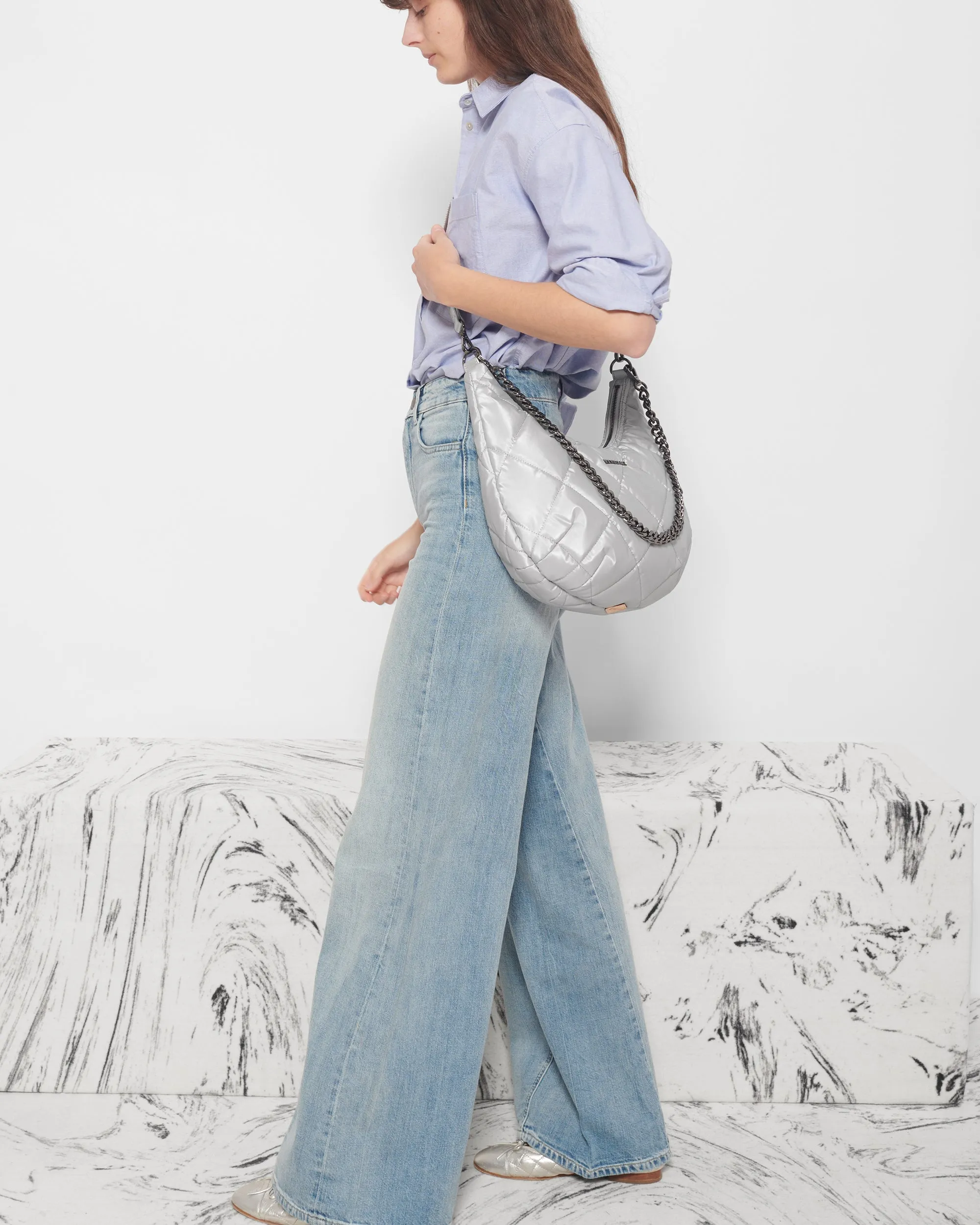 Oyster Metallic Madison Shoulder Bag