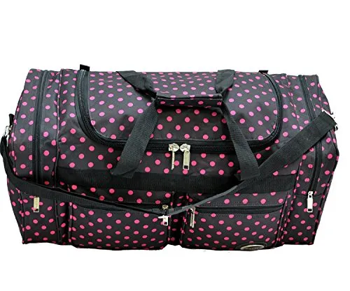 "E-Z Tote" Polka Dots Duffle Bag/Gym Bag/Travel Bag Size 30" With 4 Colors (Black/Pink Dots)