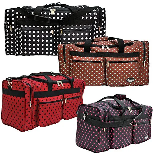 "E-Z Tote" Polka Dots Duffle Bag/Gym Bag/Travel Bag Size 30" With 4 Colors (Black/Pink Dots)