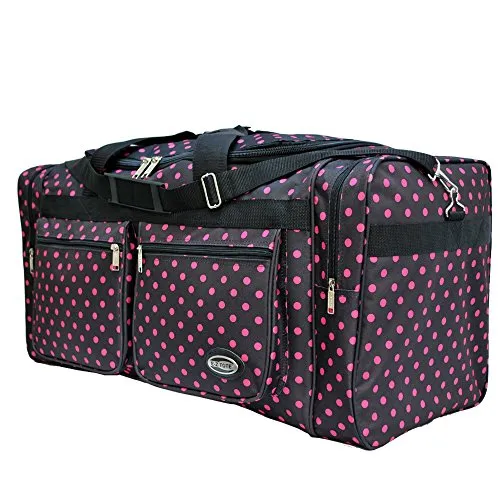 "E-Z Tote" Polka Dots Duffle Bag/Gym Bag/Travel Bag Size 30" With 4 Colors (Black/Pink Dots)