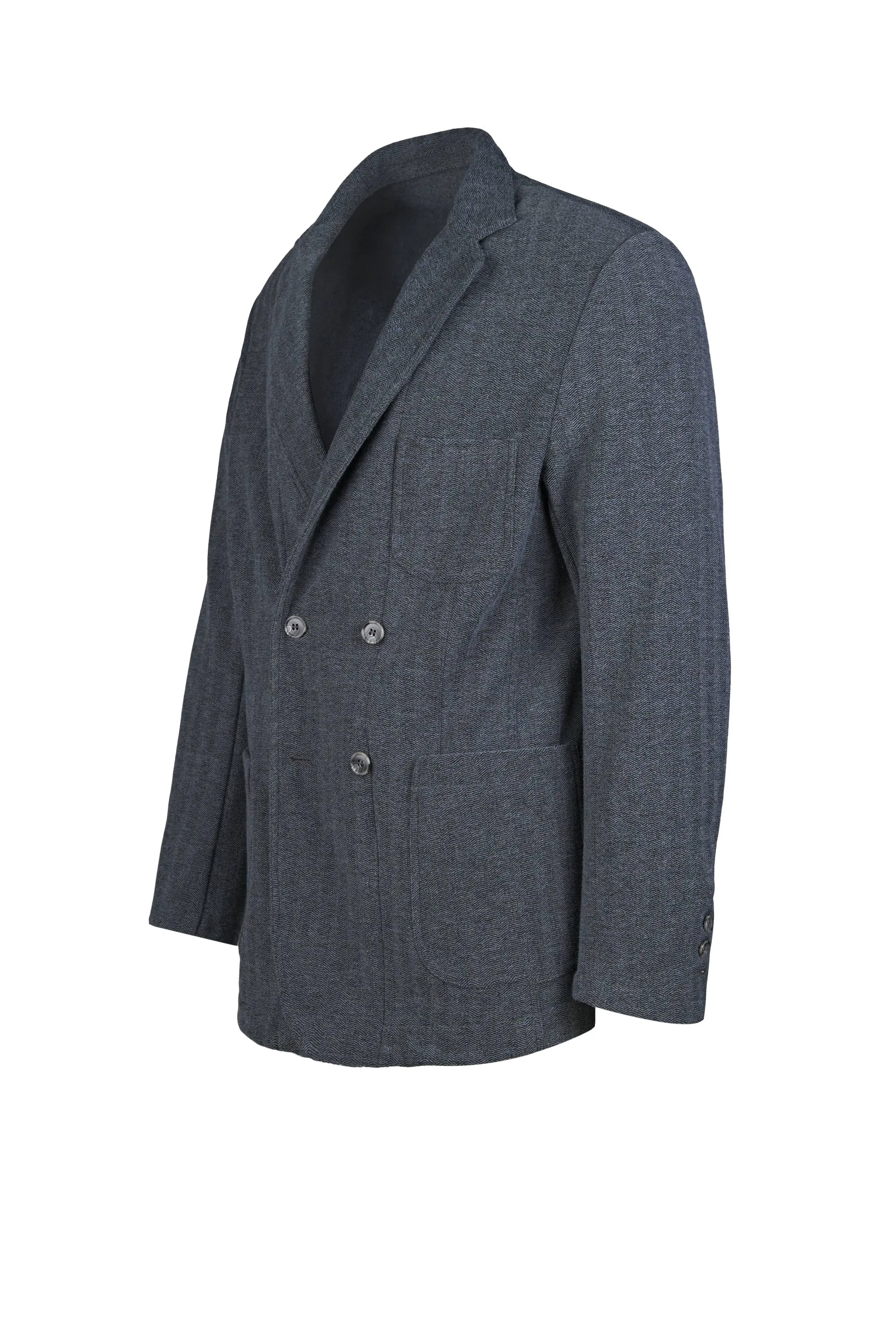 Unlined and Unstructured Double-Breasted Herringbone Jacket