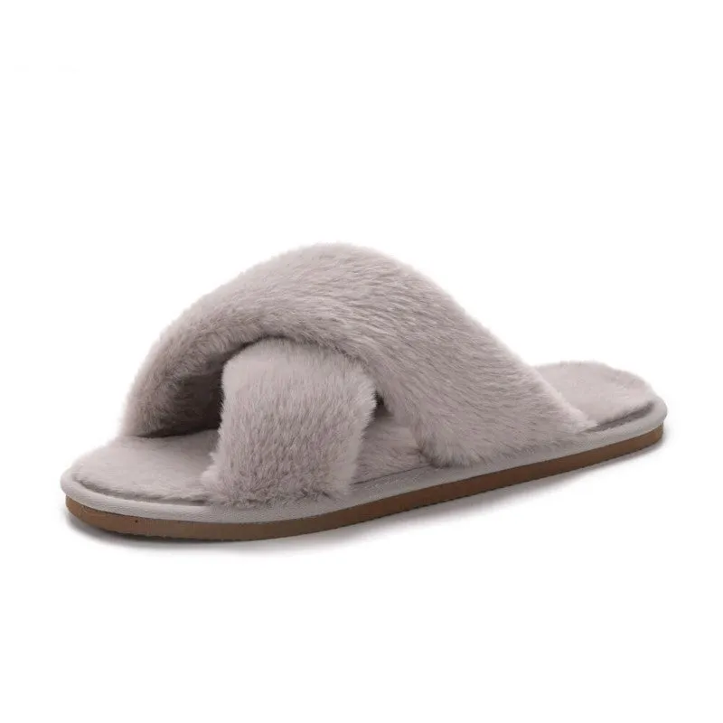 Wide Feet Plush Fur Casual Winter Slippers