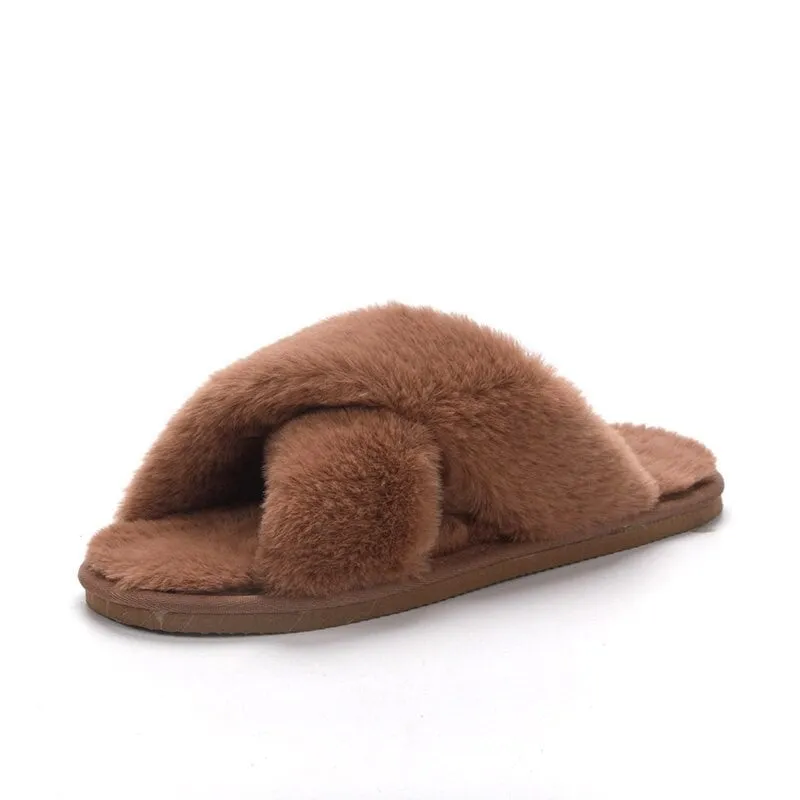 Wide Feet Plush Fur Casual Winter Slippers