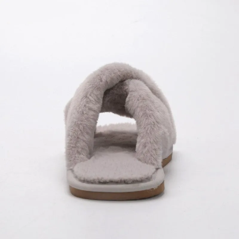 Wide Feet Plush Fur Casual Winter Slippers