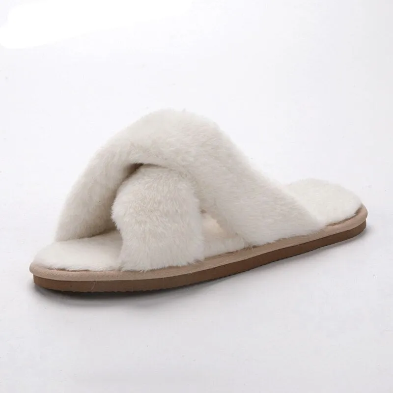 Wide Feet Plush Fur Casual Winter Slippers