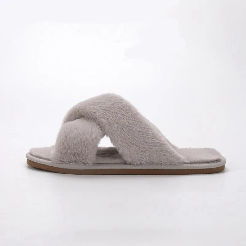 Wide Feet Plush Fur Casual Winter Slippers